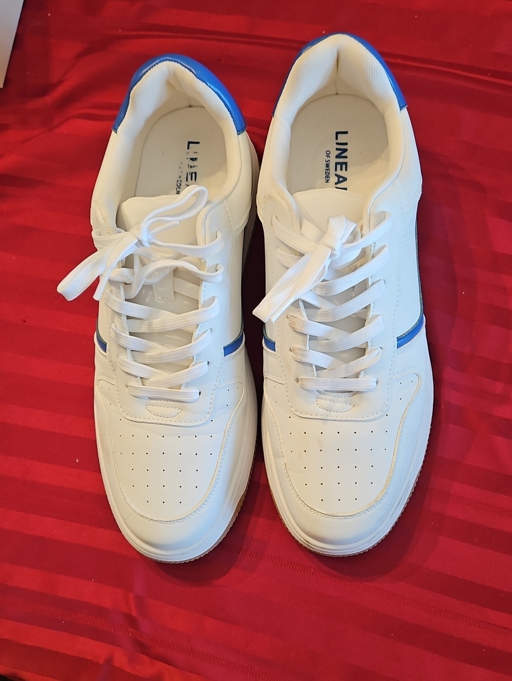 LINEA Men's White Sneakers with Blue Accents